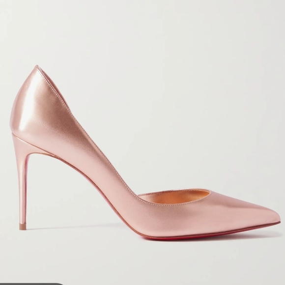 NWT$900 LOUBOUTIN Iriza 85 Leche Silk Satin Metallic Leather Heel Pumps Sz 38.5 - Picture 3 of 14